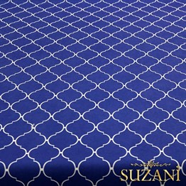 Lacivert Zemin Üzeri Beyaz Moroccan Desenli Kumaş