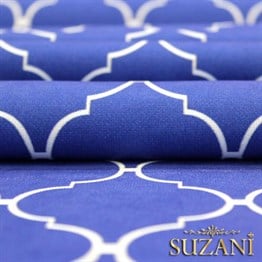 Lacivert Zemin Üzeri Beyaz Moroccan Desenli Kumaş