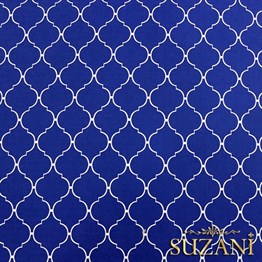 Lacivert Zemin Üzeri Beyaz Moroccan Desenli Kumaş