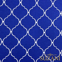 Lacivert Zemin Üzeri Beyaz Moroccan Desenli Kumaş