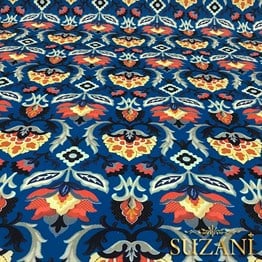 Lacivert Zemin Üzeri Goblen Desenli Kumaş