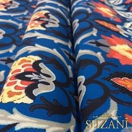 Lacivert Zemin Üzeri Goblen Desenli Kumaş