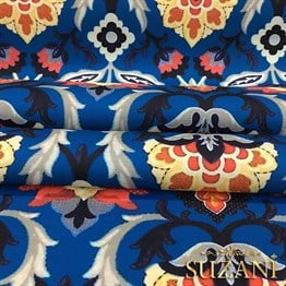 Lacivert Zemin Üzeri Goblen Desenli Kumaş