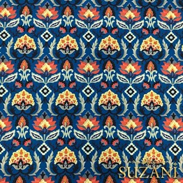 Lacivert Zemin Üzeri Goblen Desenli Kumaş