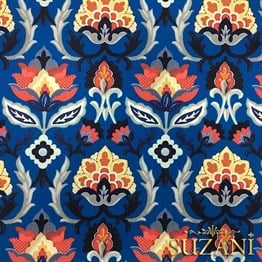 Lacivert Zemin Üzeri Goblen Desenli Kumaş