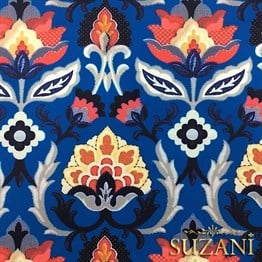 Lacivert Zemin Üzeri Goblen Desenli Kumaş