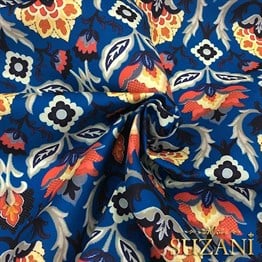 Lacivert Zemin Üzeri Goblen Desenli Kumaş