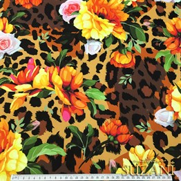 Leopar Üzeri Çiçekli Kumaş