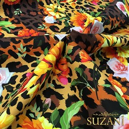 Leopar Üzeri Çiçekli Kumaş