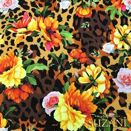Leopar Üzeri Çiçekli Kumaş