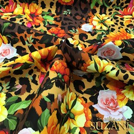 Leopar Üzeri Çiçekli Kumaş