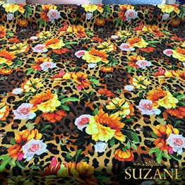 Leopar Üzeri Çiçekli Kumaş