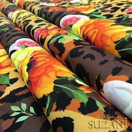 Leopar Üzeri Çiçekli Kumaş