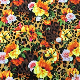 Leopar Üzeri Çiçekli Kumaş