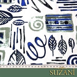 Mavi Fosil Yaprak Desenli Kumaş