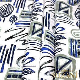 Mavi Fosil Yaprak Desenli Kumaş