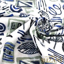 Mavi Fosil Yaprak Desenli Kumaş