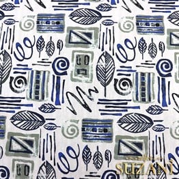 Mavi Fosil Yaprak Desenli Kumaş