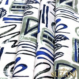 Mavi Fosil Yaprak Desenli Kumaş