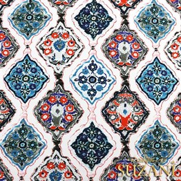 Mavi İkat Baklava Desenli Kumaş