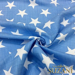 Mavi Keten Efekt Yıldız Desenli Kumaş