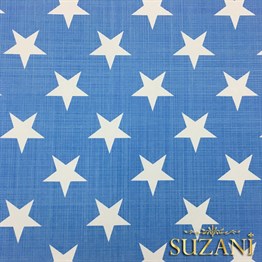 Mavi Keten Efekt Yıldız Desenli Kumaş