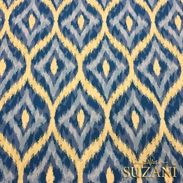 Mavi Krem İkat Desenli Kumaş