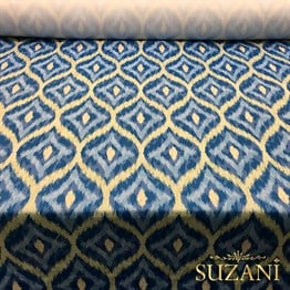 Mavi Krem İkat Desenli Kumaş