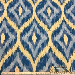Mavi Krem İkat Desenli Kumaş