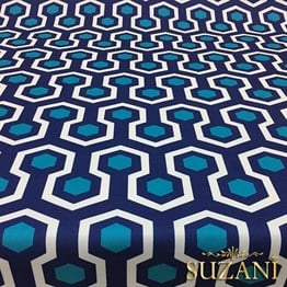 Mavi Petek Madalyon Desenli Kumaş