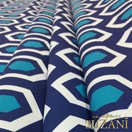 Mavi Petek Madalyon Desenli Kumaş