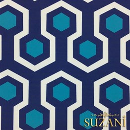 Mavi Petek Madalyon Desenli Kumaş