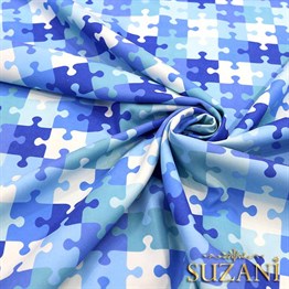 Mavi Puzzle Desenli Kumaş