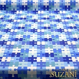 Mavi Puzzle Desenli Kumaş