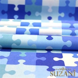 Mavi Puzzle Desenli Kumaş