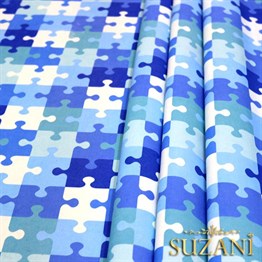 Mavi Puzzle Desenli Kumaş