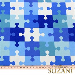 Mavi Puzzle Desenli Kumaş