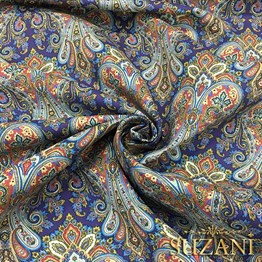 Mavi Şal Damask Desenli Kumaş