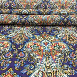 Mavi Şal Damask Desenli Kumaş