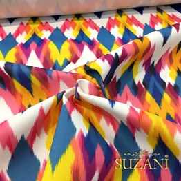 Mavi Sarı Pembe İkat Kumaş