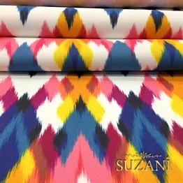 Mavi Sarı Pembe İkat Kumaş