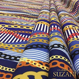 Mavi Sarı Zincir Desenli Kumaş