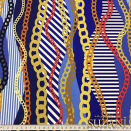 Mavi Sarı Zincir Desenli Kumaş