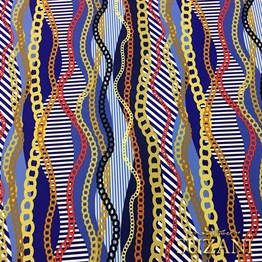 Mavi Sarı Zincir Desenli Kumaş