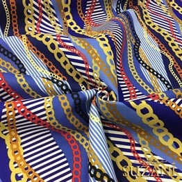 Mavi Sarı Zincir Desenli Kumaş