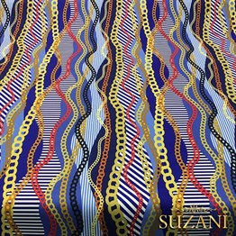 Mavi Sarı Zincir Desenli Kumaş