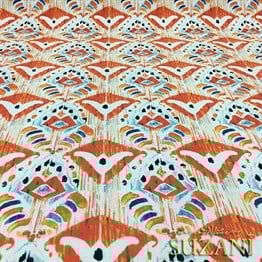 Mavi Turuncu Damask Desenli Kumaş