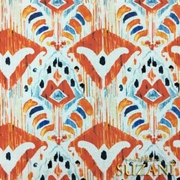 Mavi Turuncu Damask Desenli Kumaş