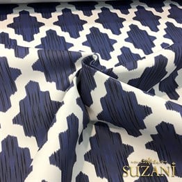 Mavi Zemin Baklava İkat Desenli Kumaş