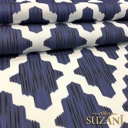 Mavi Zemin Baklava İkat Desenli Kumaş